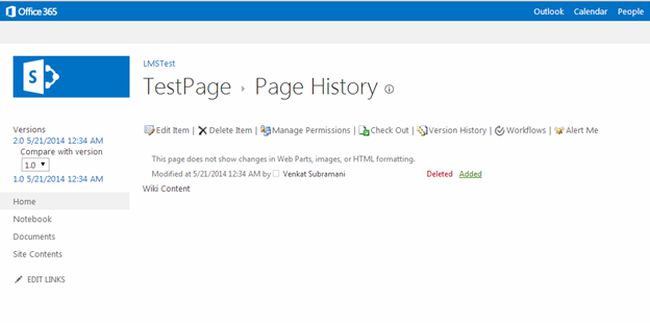 page history from ribbon in share point